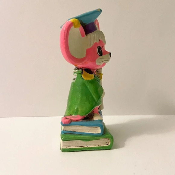 Vintage 1968 OSL Coin Bank Japan Graduating Pink Mouse  7 Inch Tall Figurine - Picture 6 of 16
